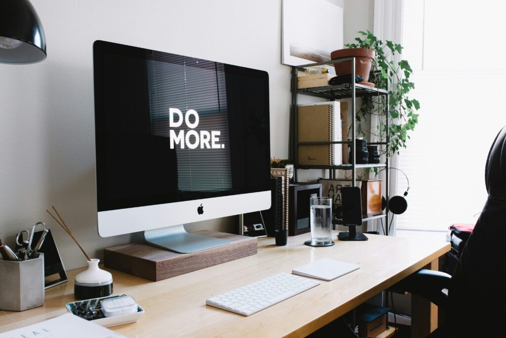 work desk with a computer